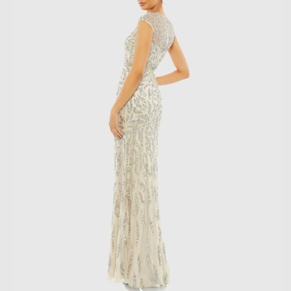 Mac Duggal 5532 Size 10 Nude Silver Beaded Sequined Column Gown Long Maxi Dress - Picture 6 of 6